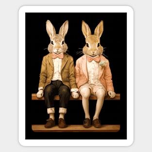 Easter Rabbits On Park Bench Bunny Lovers Sticker